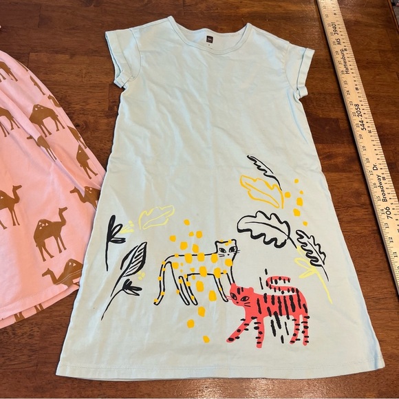 2 Tea Collection pink camel white jungle dresses size 7 100% cotton - Picture 3 of 9